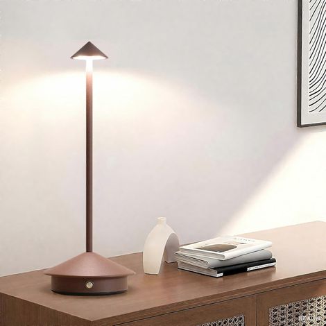 Lampe de table sans fil avec commande tactile, intensité variable, rechargeable par USB-C, longue autonomie, marron (1/5)
