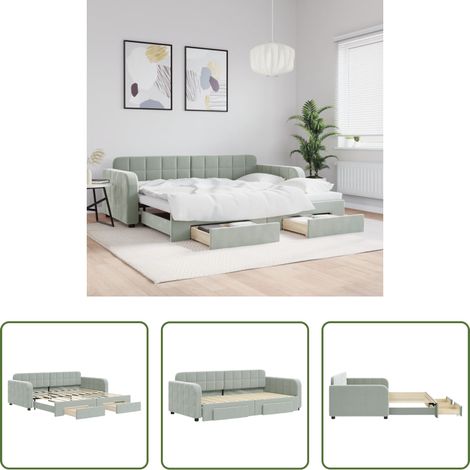 vidaXL Sofa-Bett - Tagesbett Ausziehbar mit Schubladen Hellgrau 90x190 cm Samt (1/5)