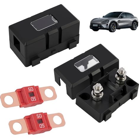 2 Pièces Fusibles Midi 50A et Porte-Fusibles ANS, Fusible Voiture, Haute Tension 12V-58V, Compatible avec Voitures, Camions, Véhicules de Construction, Bus, Caravanes (1/5)