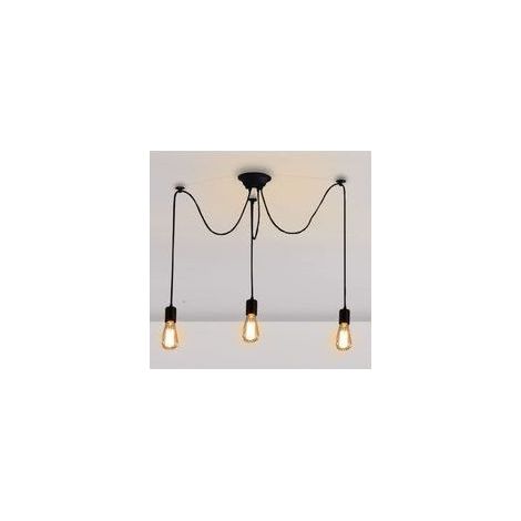 Lustre Araignée E27 Douille Rétro Suspension DIY Luminaire Noir, Ajustable Longueur avec 1,5M Fil, 3 Bras (1/5)