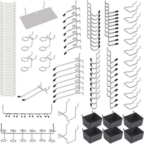 Kit d'assortiment de crochets pour panneau perforé en métal, Kit d'assortiment de serrures à chevilles, Applications suspendues, 140 pièces (1/5)