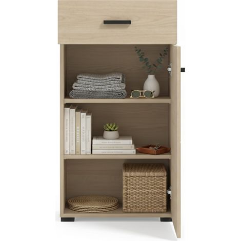 Garderobenschrank Trevi, eine Schublade, 2 Regale, eine Tür, 51,5x35x98h cm, Eiche Hellbraun