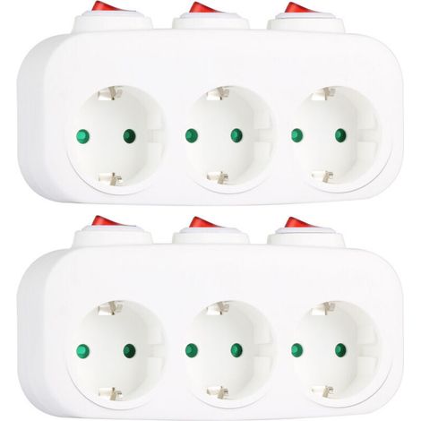 Lot de 2 Multiprises Murales - 3 Prises Schuko - Interrupteurs Indépendants - 3500W - Blanc (1/5)