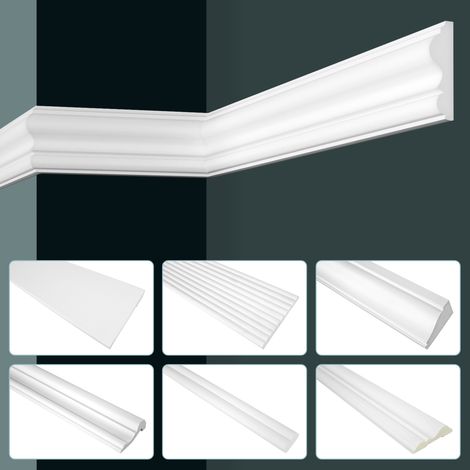 GRAND DECOR moulures, mousse dure PU blanche - 2m moulures murales lisses: 10 Mètres / 5 Bandes, CR825 - 48x27mm
