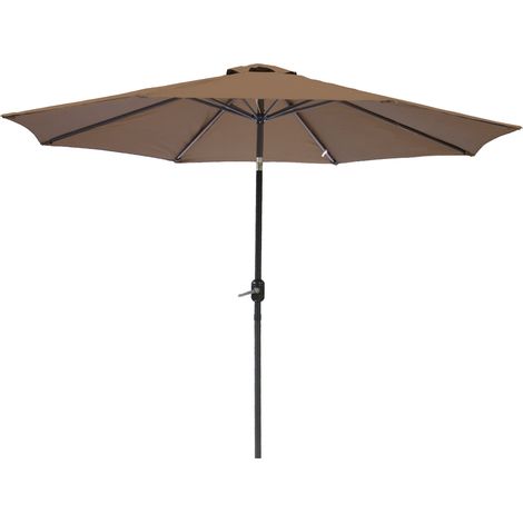 2.7M Round Garden Umbrella Sun Shade Outdoor Crank Tilt Taupe Parasol with 12KG Base Weight (1/2)