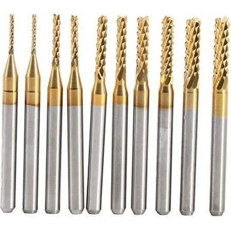 Juego de 10 herramientas de perforación y corte de carburo de titanio para máquinas fresadoras CNC, 1,0-3,0 mm (Crezuo)-Crezuo