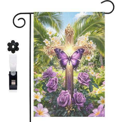 Drapeau vertical style enchanteur et papillon violet 30 x 45 cm décoration saisonnière cour (1/5)