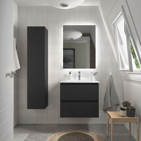 Meuble de salle de bain BEQUIA 60cm Noir mat Vasque Porcelaine (1/5)