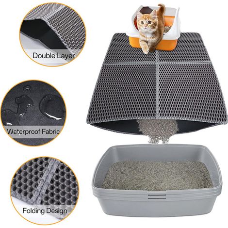 Tapis de litière pour chat double couche imperméable tapis litière chat lavable et pliable antidérapant piège à litière grande taille 76x61 cm (1/4)