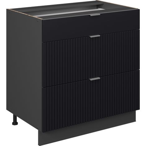 Küchenunterschrank Fame-Line, Schwarz gestreift, 80 cm mit 3 Schubladen, ohne Arbeitsplatte, Vicco