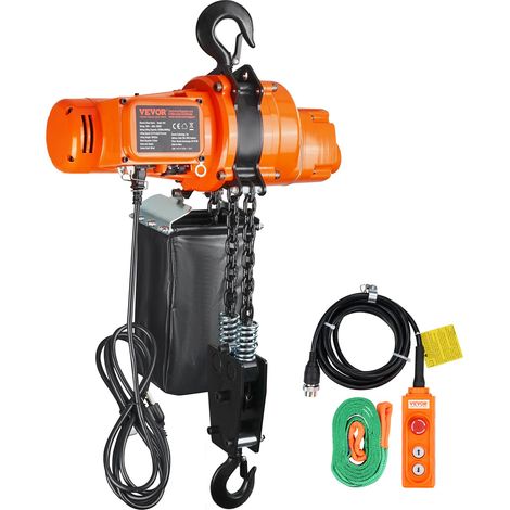 Palan électrique à chaîne, capacité de charge de 998 kg, grue monophasé avec chaîne, 1000 W, hauteur de levage 3 m, vitesse de 2 m/min, télécommande filaire de 3 m pour garage, atelier et maison (1/5)