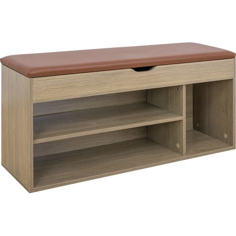 Cassapanca con scarpiera color legno scuro (1/5)