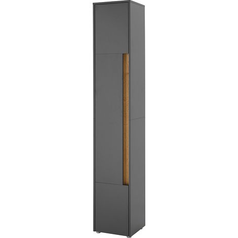 Badezimmer Hochschrank 34cm in Anthrazit mit Eiche, mit 1 Tür - CRISP-61 (1/5)