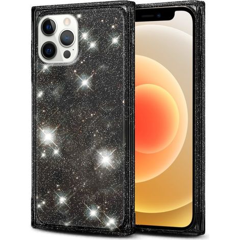Funda cuadrada con purpurina para iPhone 12 Pro Max, negra (1/2)