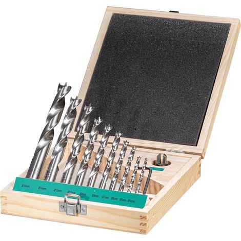 Fortis Holzspiralbohrer Satz HSS 11-tlg. 4,5,6,7,8,9,10,12,14,16mm und 1 HW-Versenker (1/2)