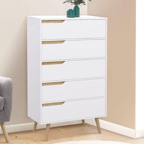 HELSINKI Arcón de 5 cajones 60 cm Chiffonier escandinavo blanco (1/5)