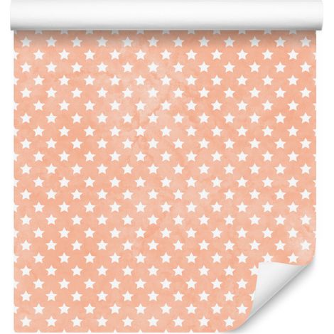 Papier peint étoiles crème et pêche, fond crème pour salon et chambre 50x1000 (1/5)