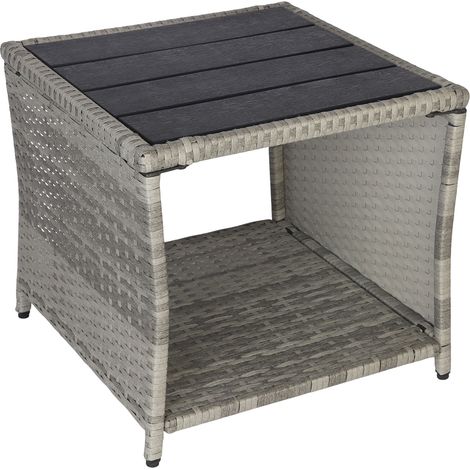 Relaxdays Balkontisch, HxBxT: 40 x 45 x 45 cm, wetterfest, Polyrattan, WPC, Stahl, eckiger Garten Beistelltisch, grau (1/5)
