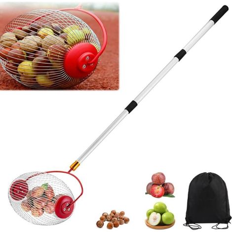 Collecteur de Noix, Ramasse Fruit avec Tige Télescopique Réglable, Rouleau Ramasse Noix avec Sac de Rangement, Collecteur de Rouleaux pour Balles, Noix de Pécan, Les Pruneaux, Golf, Etc.