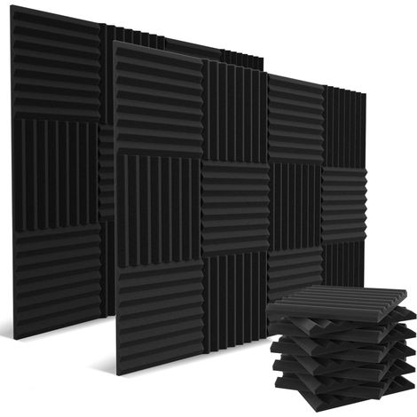 Paquet de 24 panneaux acoustiques, panneaux en mousse acoustique 30 x 30 x 2,5 cm, rembourrage insonorisé haute densité, noir (1/5)