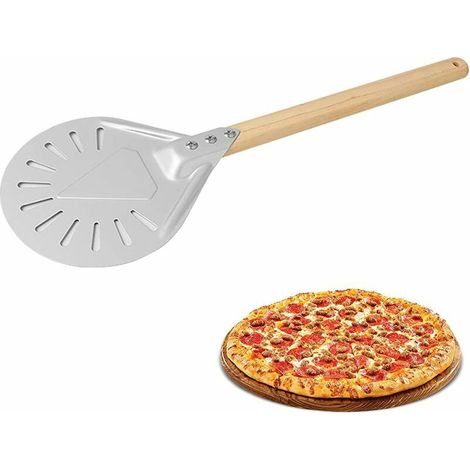 Pelle à pizza perforée,pelle à pizza antiadhésive à manche en bois de 7/8 pouces à pizza Pagaie à pizza en aluminium tournant la peau de four à pizza pour les boulangers à pizza faits maison 7 inch (1/5)
