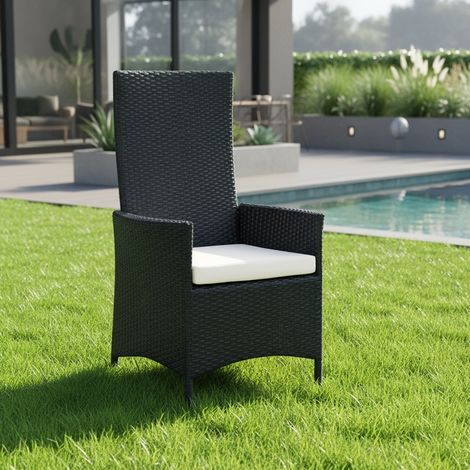 Garten hochlehner Sessel + Kissen Stuhl Balkon Sitzmöbel Rattansessel schwarz (1/5)