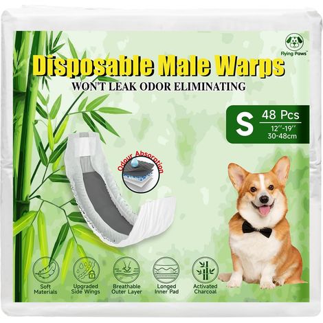 Couches pour Chiens mâles, S-24 jetables avec Charbon Actif, neutralisation des odeurs, Couches Douces et Respirantes, Pantalon d'incontinence pour Chiots S-24 Count