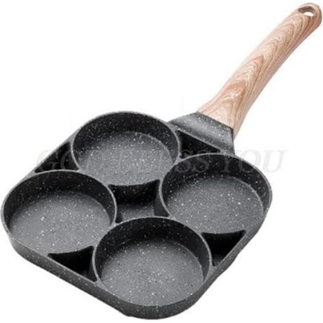 Moule à gateauxPoêle à omelette 4 trous pour œufs de Burger machine à crêpes jambon manche en bois poêle antiadhésive (1/4)
