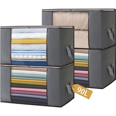 Sac de Rangement Vetement, Boite Rangement sous Lit avec Poignée pour Couette Vêtements, Couvertures, Caisse Rangement Pliable avec Poignée Renforcée, Gris (1/3)