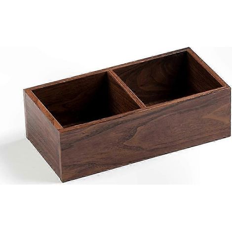 Boîte de cuisine à double compartiment pour sachets de thé et de sucre, organisateur en bois marron foncé (1/5)