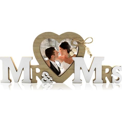 Cadre de Mariage en Bois, Décoration de Mariage en Bois, Cadre Photo à En Mariage, Convient à Tous Les Styles de Fêtes de Mariage, Fiançailles, Anniversaires, 25 x 10.5 x 1.5cm (1/5)