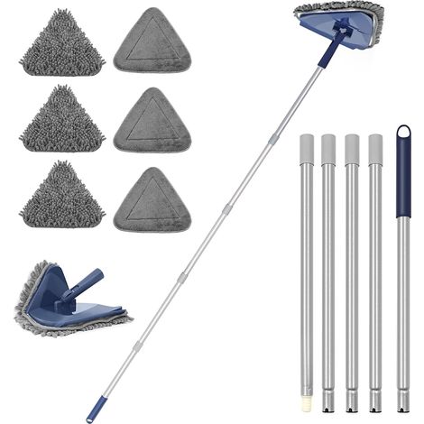 Vadrouille de Nettoyage Rotative à 360°, Balai Plafond Triangulaire avec 200CM Longue Poignée, 6 Interchangeable Microfibre Chenille Pads pour Murs Peints, Fenêtres, Planchers Et Substrats (1/5)