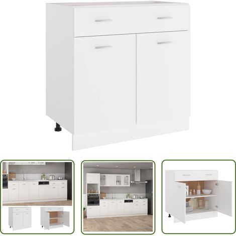 The Living Store Armoire de plancher à tiroir Blanc 80x46x81,5cm Bois ingénierie - Armoire De Cuisine - Meuble De Rangement - Armoire Blanche - Mobilier Blanc - Rangement Cuisine (1/5)