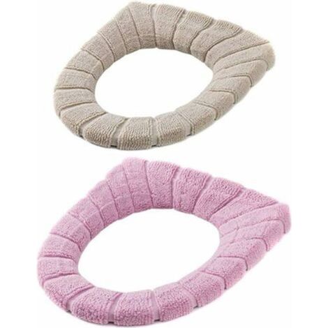 2 Tapis de Coussin de Coussin de Toilette Rétractable Lavable,Warmer Coussin de Warmersiège de Toilette,Universel WC Coussin coloré Abattant Réservoir Réservoir (Beige, Rose) (1/5)