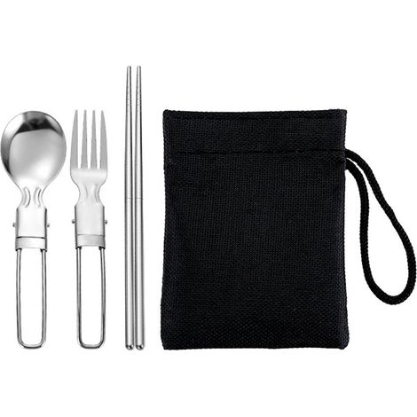 Couverts Plats - En Acier Inoxydable - Pliable Léger - Pour Camping Extérieur Voyage Pique-Nique - Lot de 3 Pièces