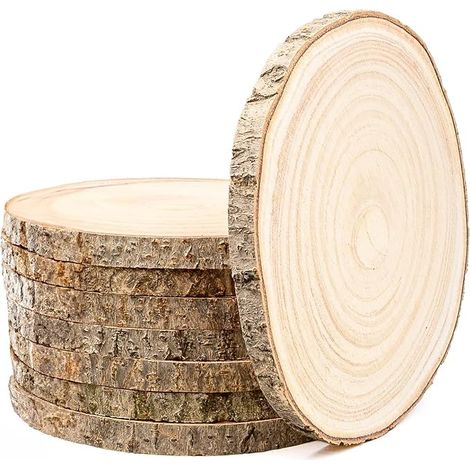 8 PCS Grandes Tranches de Bois Non Fini, Rondins Naturels Non Finis de 23-25 cm, Cercles en Bois Rustiques pour Bricolage, Centres de Table, Mariage, Fête, Décoration d'Intérieur (1/5)
