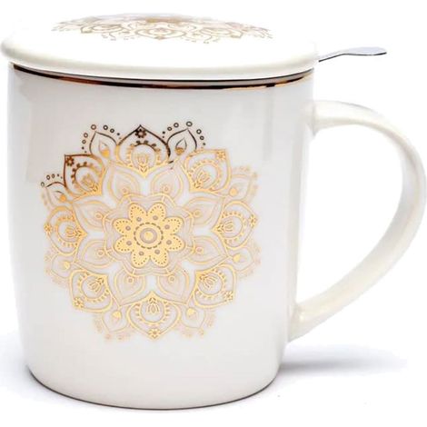 Mug blanc avec infuseur métal - Mandala (1/5)