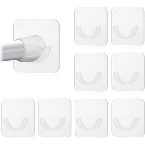 8 Pièces Support Tringle Rideau Sans Percage, Accroche à Rideaux Adhésif Transparent, Fixation Rideau Sans Percage pour Salle de Bain et Cuisine, Crochet Mural pour Barre de Douche (1/5)