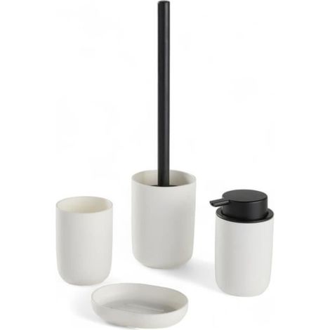 Set aus 4 Badaccessoires - TODAY - UTILITY - Becher, Seifenspender, WC-Bürste - Weiß