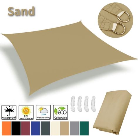(Jaune sable, 200x400CM) Voile d'ombrage, imperméable, protection UV à 98%, convient aux jardins et terrasses extérieurs. (1/5)