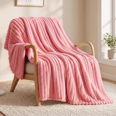WOLTU Couverture en Flanelle Côtelée, 230x270 cm, Plaid Polaire, 350 g/m², Rose (1/5)