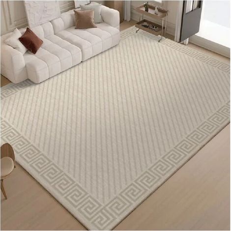 Vicmhuang – Tapis shaggy antidérapant 120x170 cm – Peluche courte haute densité – Motifs géométriques crème – Lavable en machine