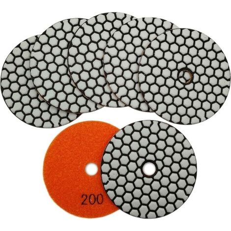 7Pcs Disque Diamant de Polissage 4"/100mm Sec Diamant Polissage Pads pour Marbre, Granite, Pierre, Béton (200) (1/5)