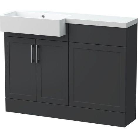 Pirehill Traditional Floor Standing Compact Vanity Basin WC Combination Unit with Polymarble Basin, Left Hand, 1100mm, Dark Grey