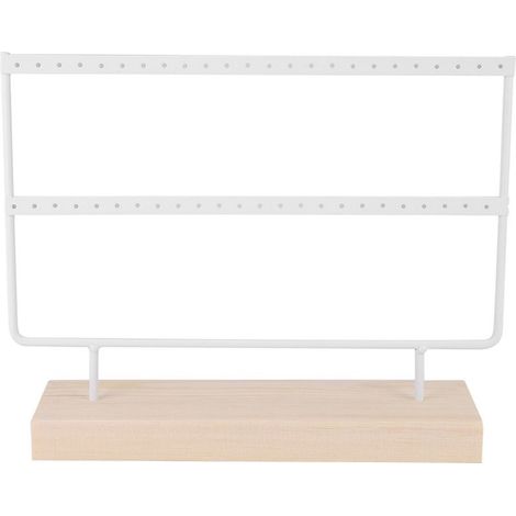 Schmuckaufbewahrungsregal/Halter mit Holzsockel, 48-Loch-Metallgestell für Ohrringe und Halsketten – Aufbewahrungsorganizer (1/5)