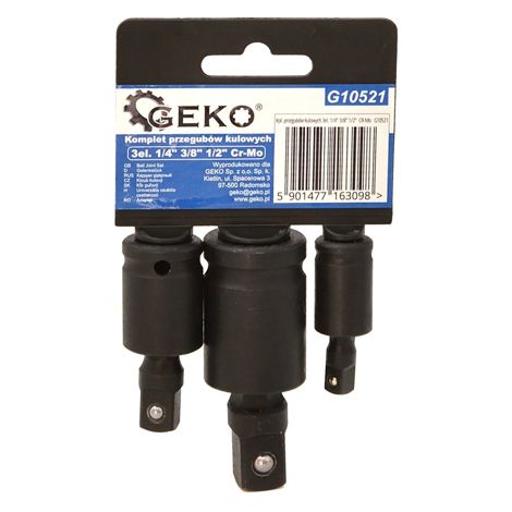 Set di 3 giunti sferici Geko da 1/4, 3/8 e 1/2 in acciaio CR-Mo. (1/3)