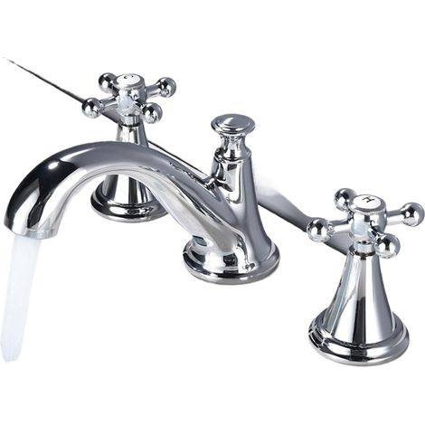 Robinet de cuisine Robinets de lavabo de salle de bains chromé noir mat, robinet d'évier à Double poignées 3 pièces, robinets de baignoire blancs de salle de bains(Chrome) (1/4)