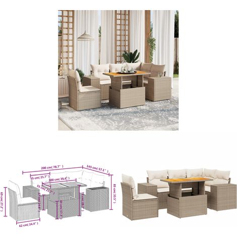 6-tlg. Garten-Sofagarnitur mit Kissen Beige Poly Rattan - Gartenmöbel - Esszimmergarnitur - Lounge Set - Rattan Möbel - Outdoor Furniture - Home & Living (1/3)