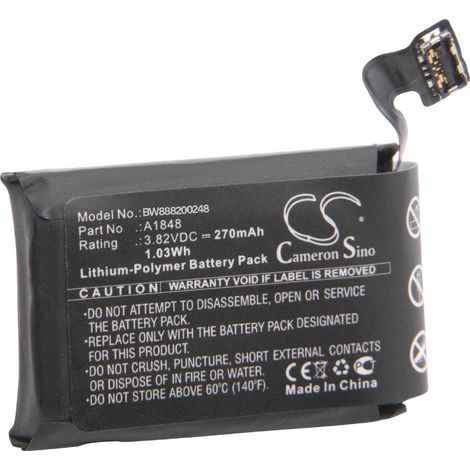 vhbw Batterie compatible avec Apple Watch MQKX2LL/A, MQKY2LL/A, MQL62LL/A smartwatch montre connectée bracelet fitness (270mAh, 3,82V, Li-polymère)