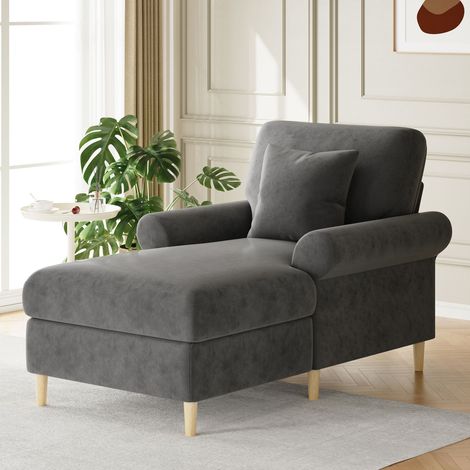 Fauteuil relax rembourré gris convertible, fauteuil de lecture XXL en velours, fauteuil lounge pour salon et chambre (1/5)